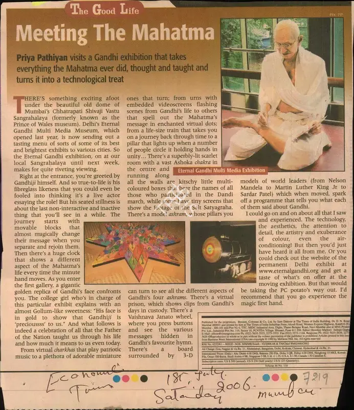 Priya Pathiyan (Reporter), Meeting the Mahatma, 2006, Newspaper Clipping