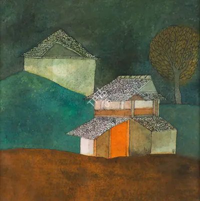Badri Narayan (Artist), Houses, 1996, Painting