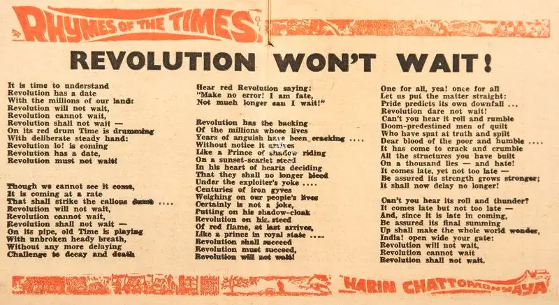 Harindranath Chattopadhyay (Poet), Revolution Won't Wait, 1970, Poem