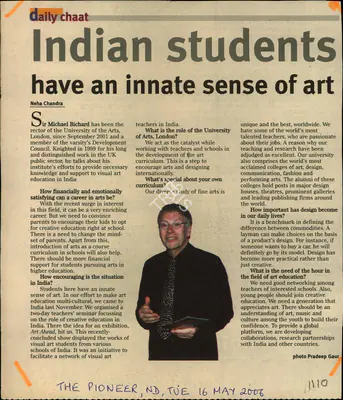 Neha Chandra (Reporter), Indian Students have an Innate Sense of Art, 2006, Newspaper Clipping