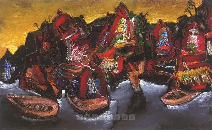 Manu Parekh (Artist), Windy Evening At Benares, 1993, Painting