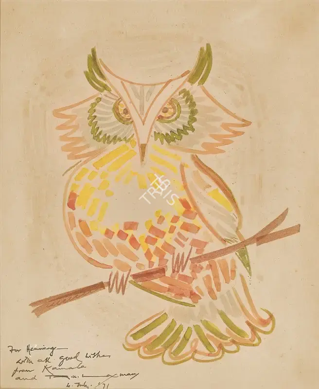 R.K. Laxman (Artist), Owl, 1971, Painting