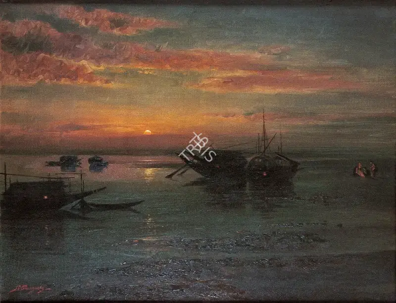 J.P. Gangooly (Artist), Sunset on the Ganga, 1915, Painting