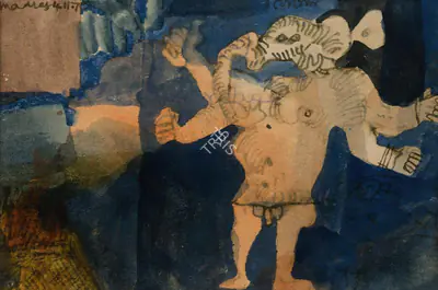 Jogen Chowdhury (Artist), Leader with four hands, 1970, Painting