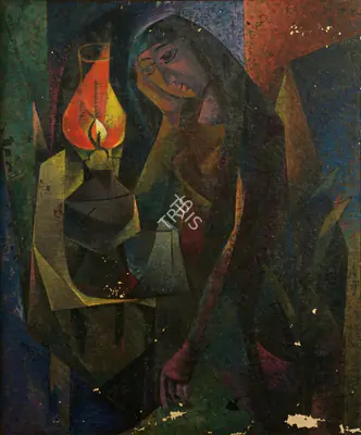 Jyoti Bhatt (Artist), Woman with Lamp, 1959, Painting