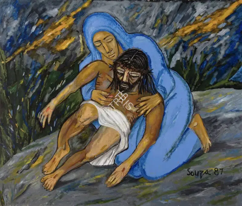 Souza, F.N. (Artist). Untitled (Pieta), 1987 | Painting, Sa.Del/14.09.24, 2024 · Saffronart