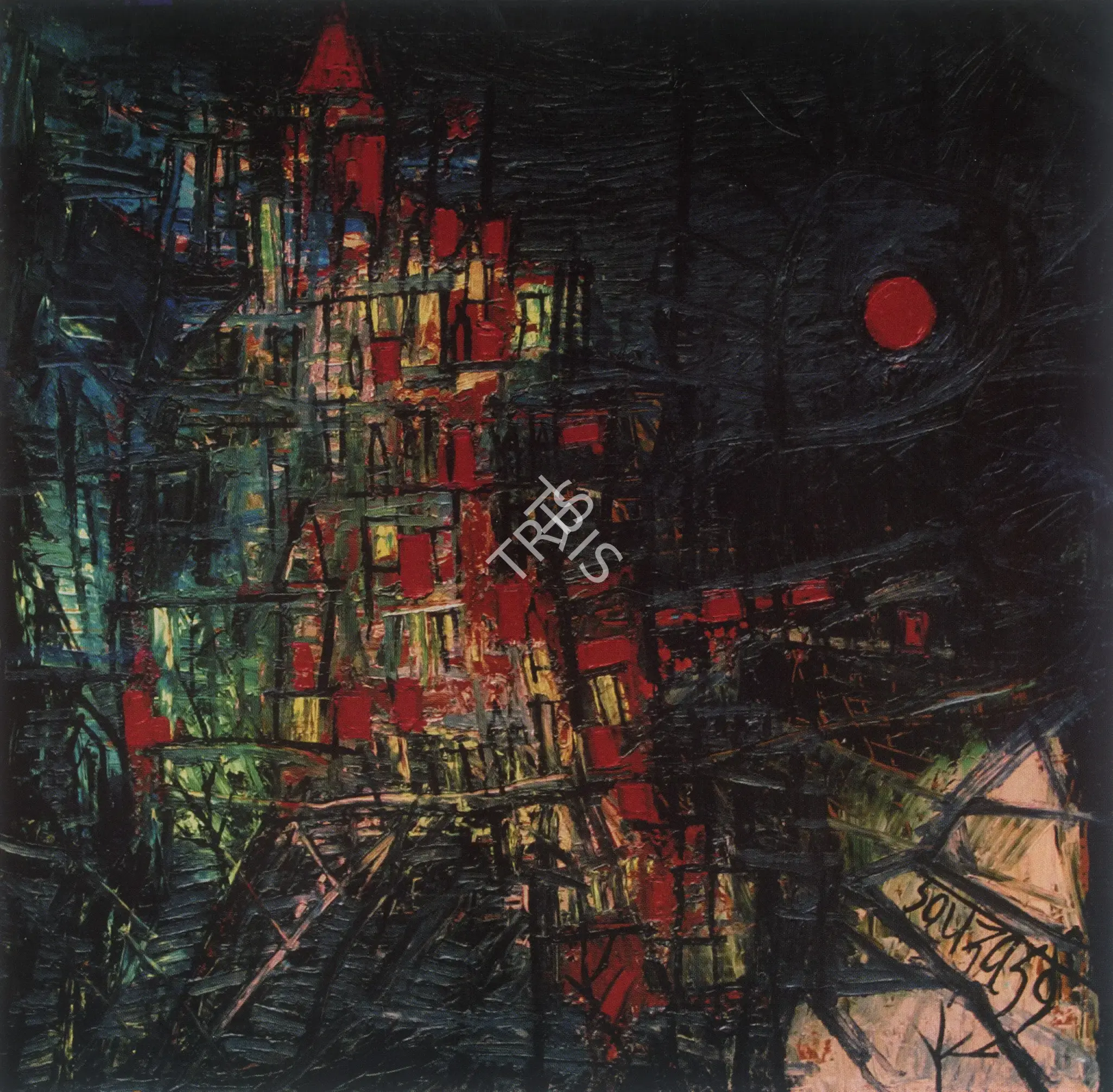 F.N. Souza (Artist), Red Moon, 1959, Painting