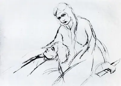 Amrita Sher-Gil (Artist), Lovers, 1925, Drawing