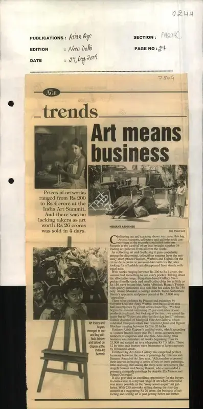 Hemant Abhishek (Reporter), Art Means Business, 2009, Newspaper Clipping