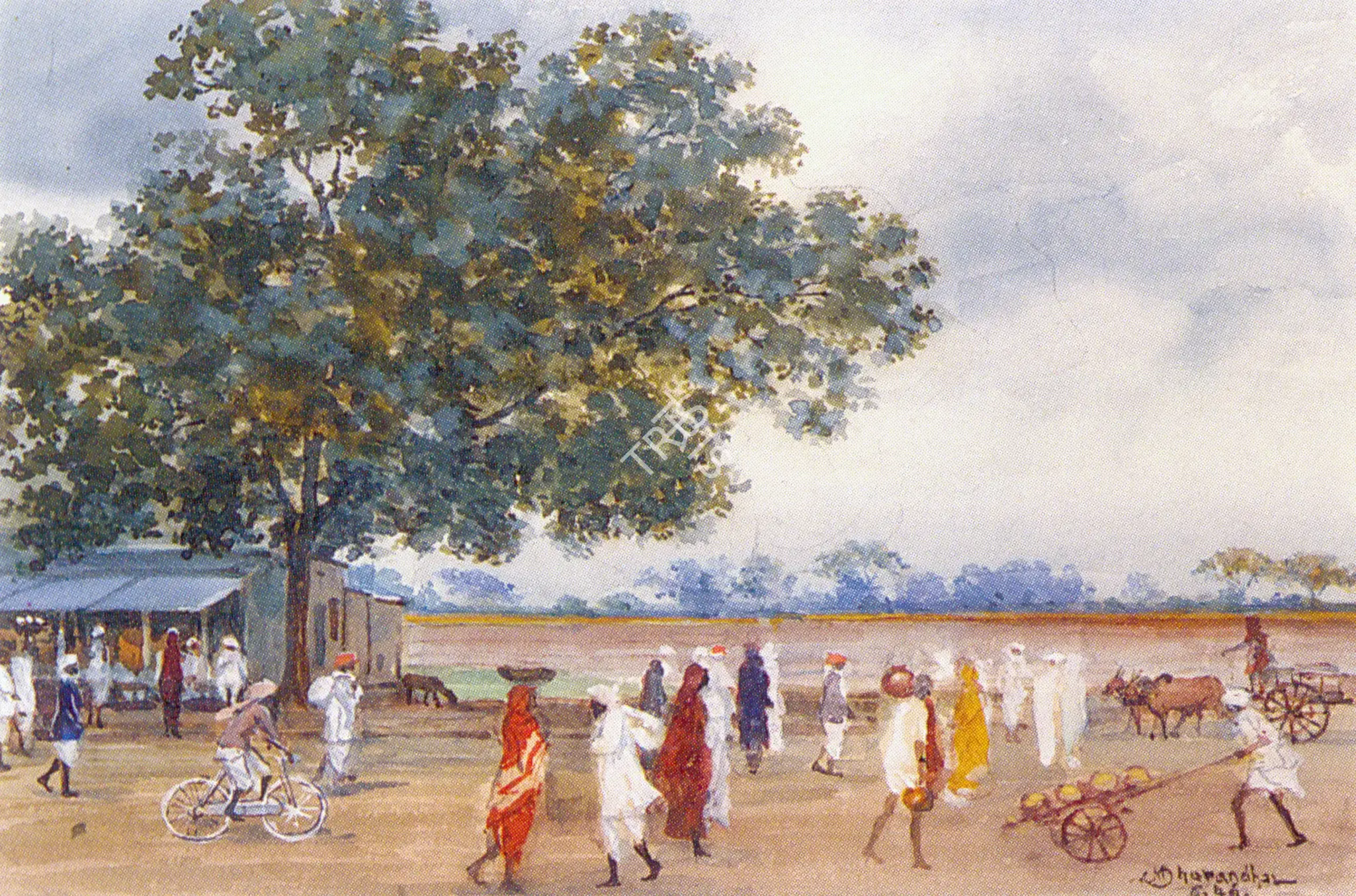 M.V. Dhurandhar (Artist), Village Scene, 1940, Painting