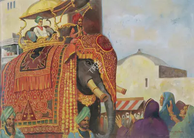 M.V. Dhurandhar (Artist), Royal Procession, 1894, Painting