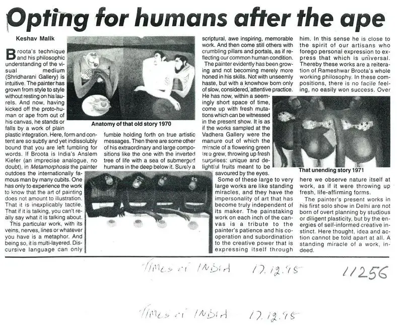 Keshav Malik (Writer), Opting For Humans Ofter the Ape, 1998, Newspaper clipping