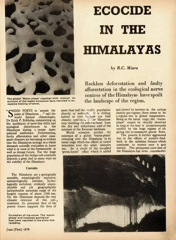 R.C. Misra (Essayist), Ecocide in the Himalayas, 1979, Essay