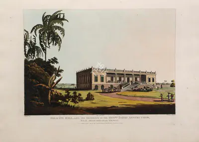 Harraden (Printmaker), Felicity Hall, late residence of the Hon. David Anstruther, Near Moorshedabad, Bengal, 1804, Aquatint
