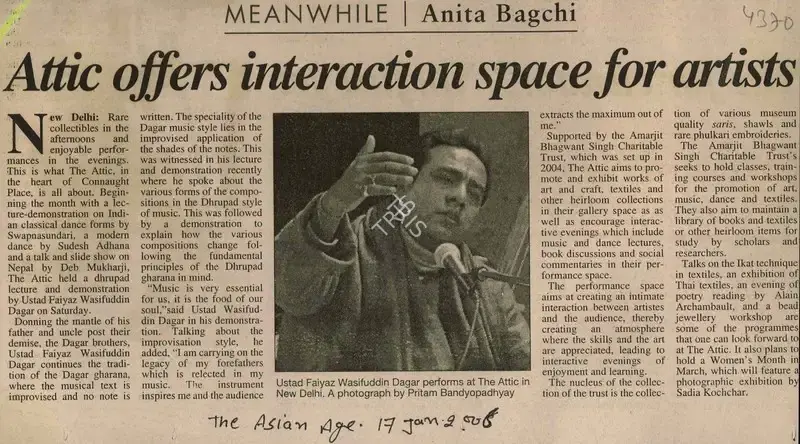 Anita Bagchi (Reporter), Affic offers Interaction Space for Artists, 2006, Newspaper Clipping