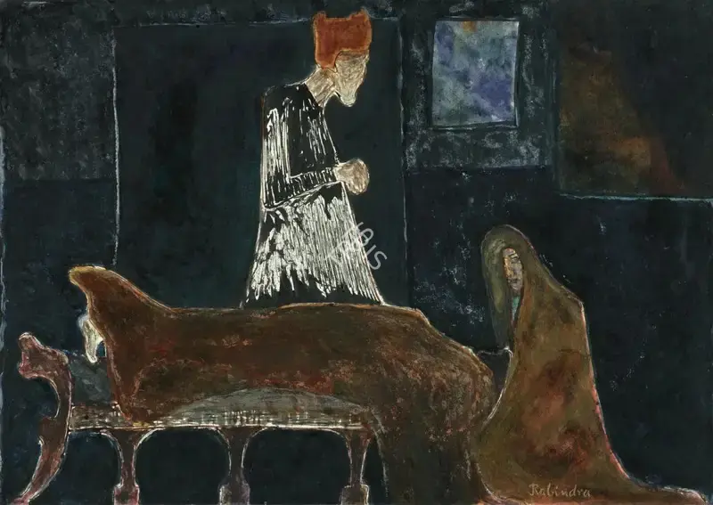Tagore, Rabindranath (Artist). Death Scene. Gouache and coloured inks on paper, n.d. | Painting | FineArts | 00575445