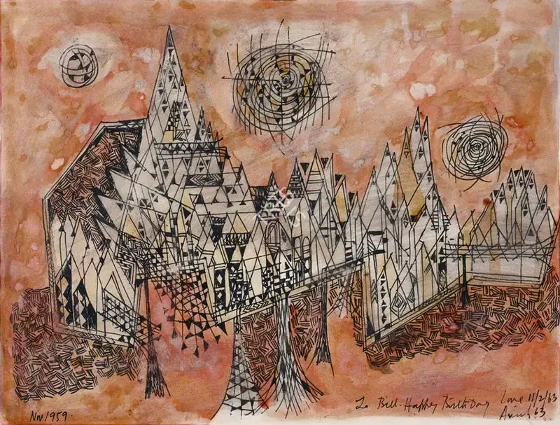 Avinash Chandra (Artist), Red City of Churches, 1959, Painting