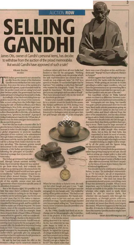 Vikram Doctor (Reporter), Selling Gandhi, Newspaper Clipping