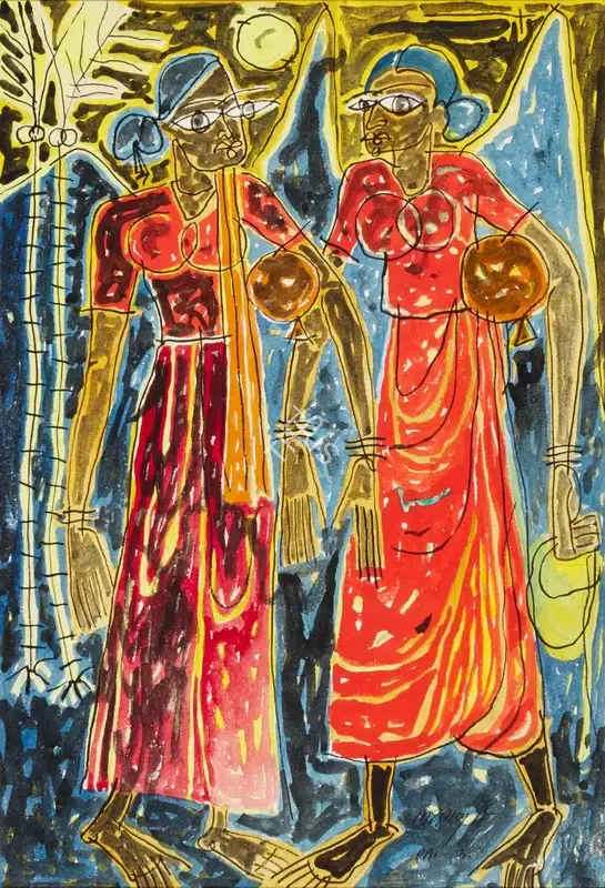 Laxman Pai (Artist), Untitled (Two Women), 1954, Painting