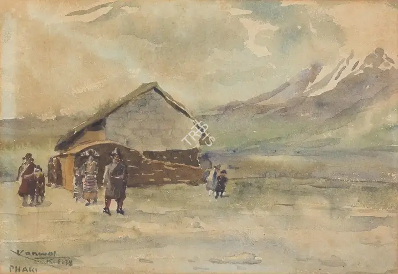 Kanwal Krishna (Artist), The Old posthouse at Pagi (Phari), Tibet, 1938, Painting