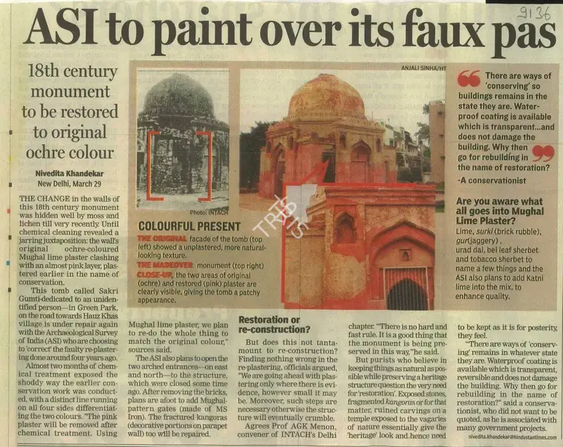 Nivedita Khandekar (Reporter), ASI to Paint over its faux pas, 2009, Newspaper Clipping