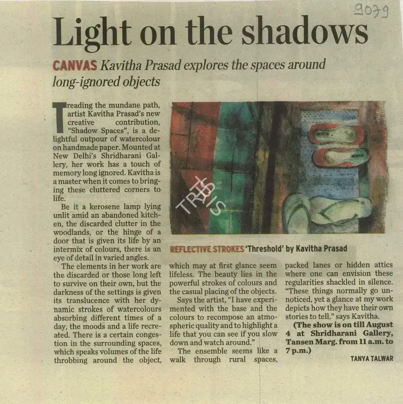 Tanya Talwar (Reporter), Light On the Shadows, 2010, Newspaper Clipping