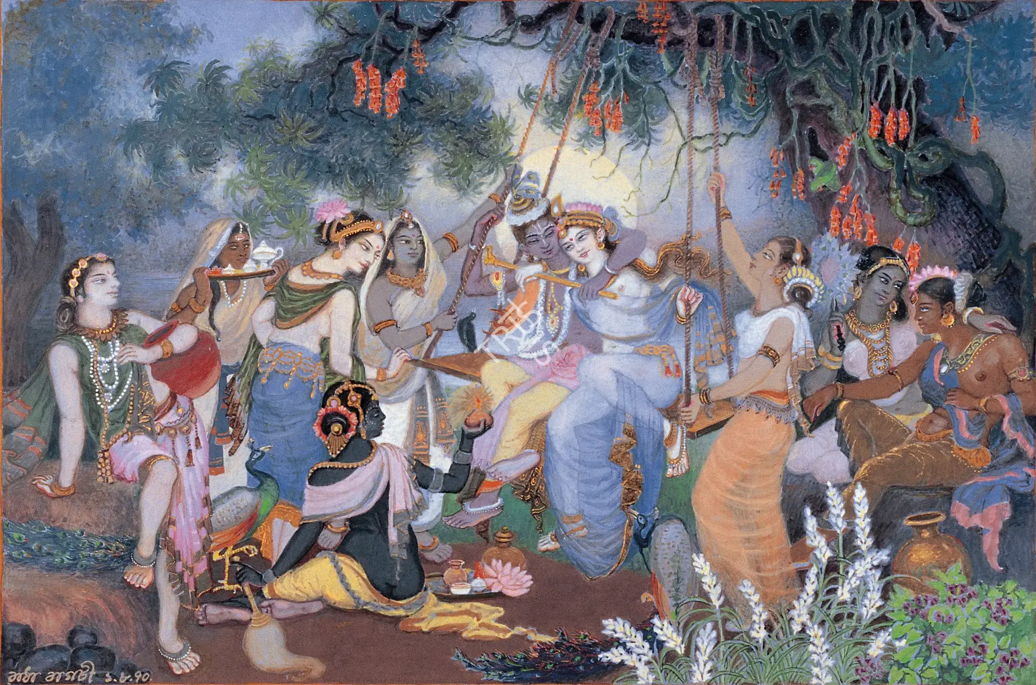 Radha Bagchi (Artist), Radha Krishna, 1970, Painting