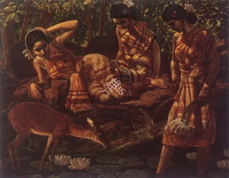 Satish Sinha (Artist), Maiden And Deer, 1947, Painting