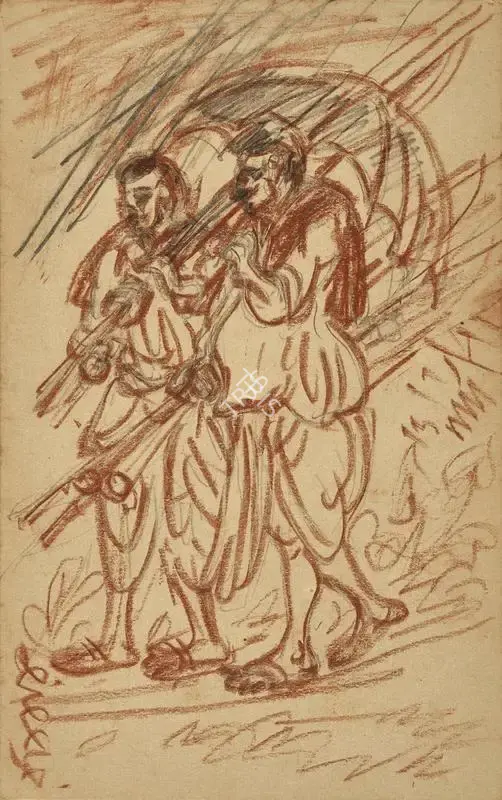 Nandalal Bose (Artist), In The Rain, 1920, Drawing