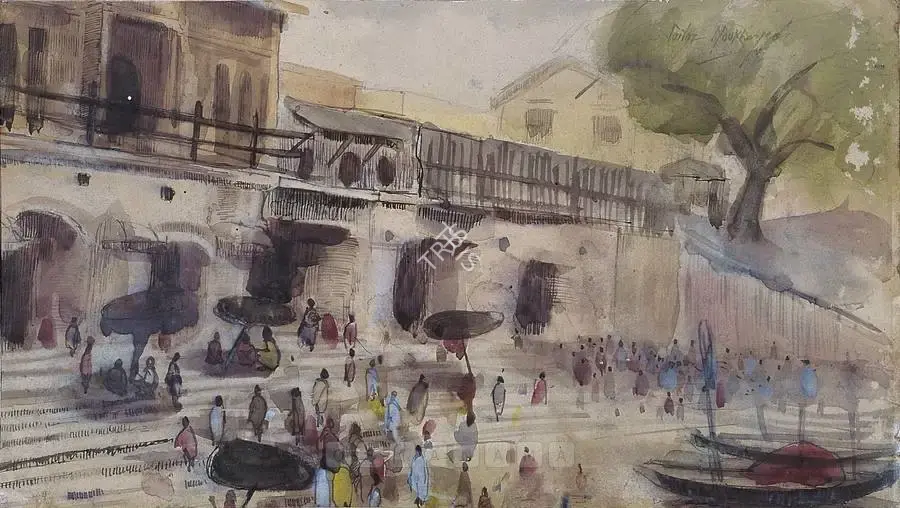 Sailoz Mookherjea (Artist), Beside Kalighat, 1949, Painting