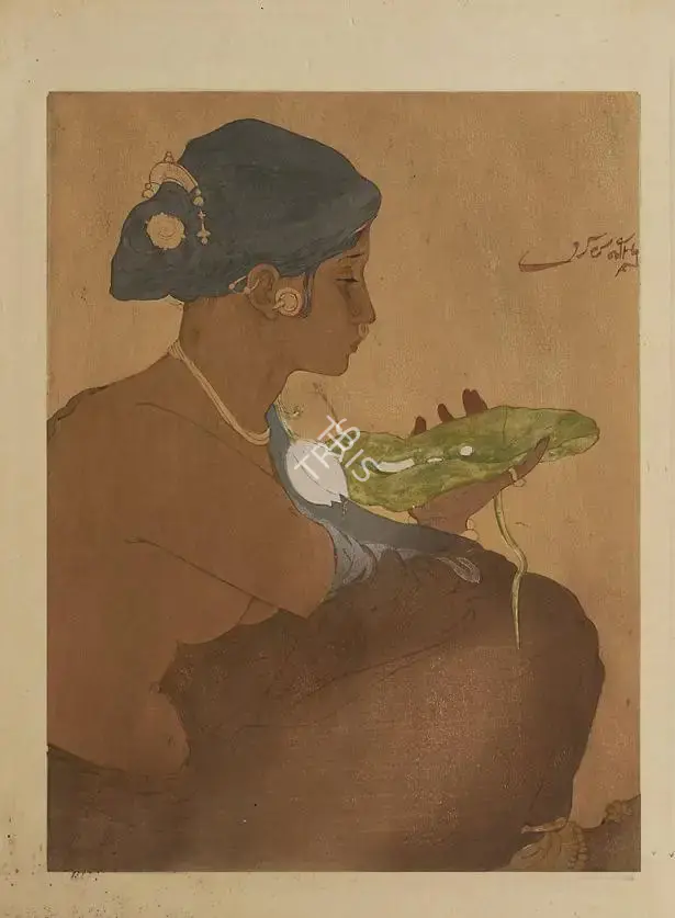 Tagore, Abanindranath (Artist). Tear Drop on Lotus Leaf, n.d. | Graphic Art, 2018 · Pundole