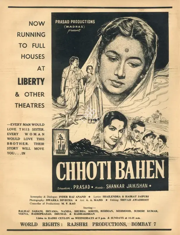 L.V. Prasad (Director), Chhoti Bahen, 1959, Advertisement