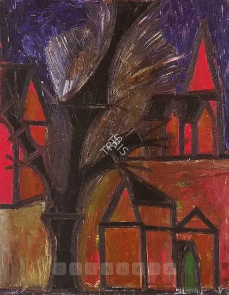 F.N. Souza (Artist), Houses & Tree, 1949, Painting
