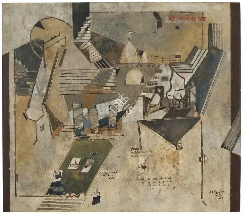Ganesh Haloi (Artist), Manikarnika Ghat, 1999, Painting