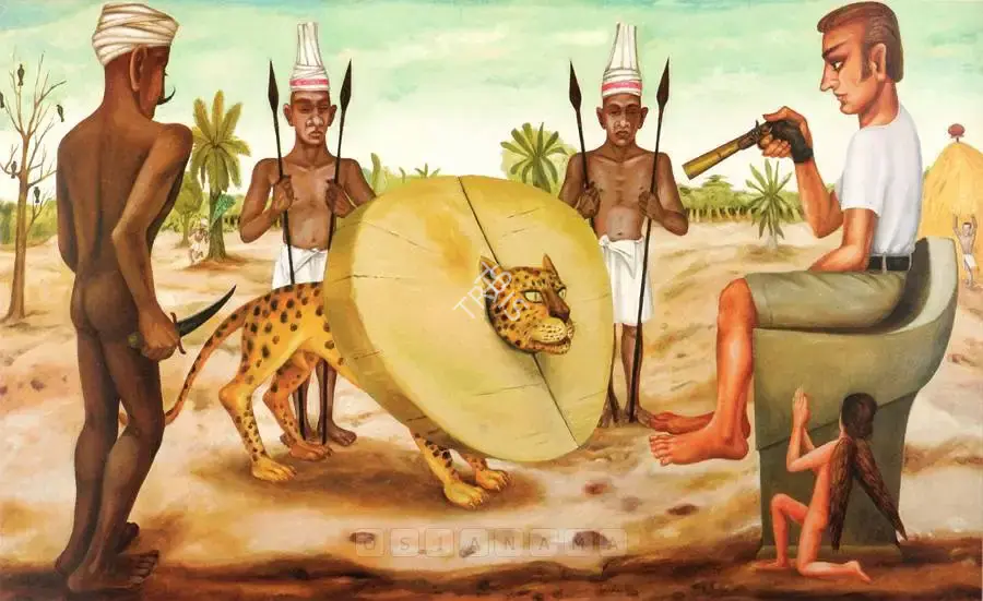 Gopikrishna (Artist), Series: 18 Unique Pictures, Leopard Lock Prevalence Of The Eternal Circle, 2001, Painting