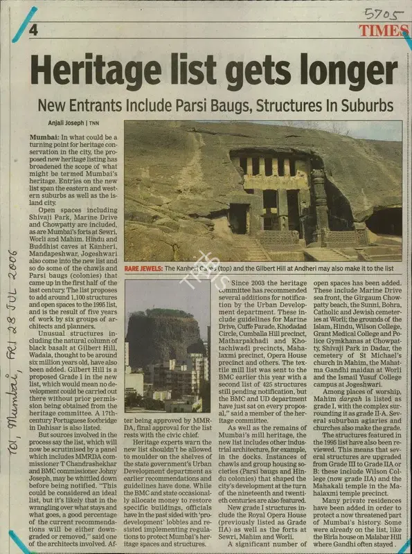 Anjali Joseph (Reporter), Heritage List Gets Longer, 2006, Newspaper Clipping