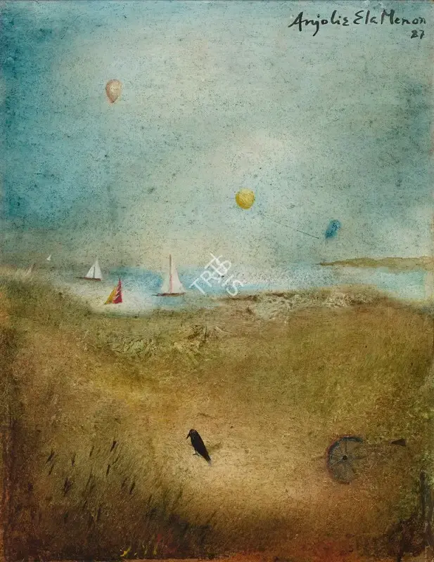Anjolie Ela Menon (Artist), Untitled (Seaside), 1987, Painting