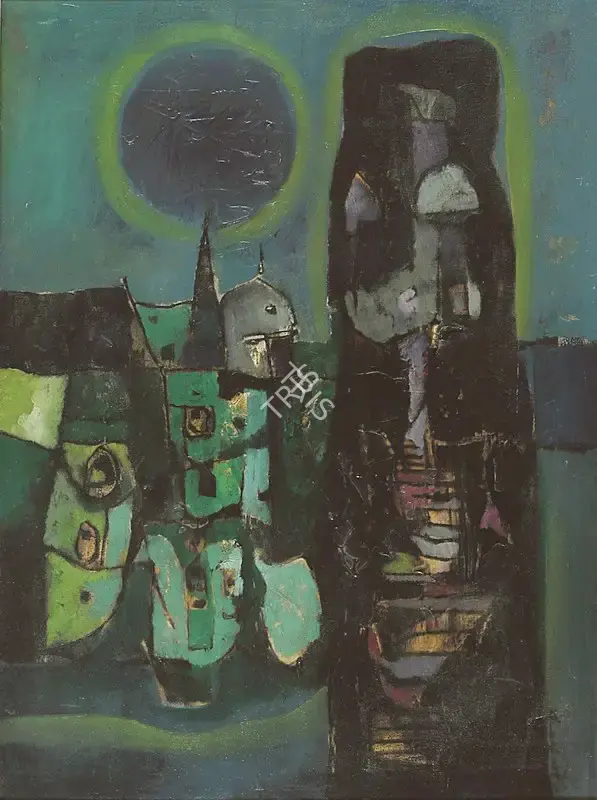 Bimal Dasgupta (Artist), Houses, 1962, Painting