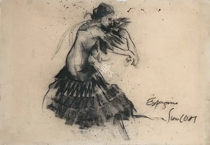 Sunil Das (Artist), Flamenco Dancer Series, 1962, Drawing