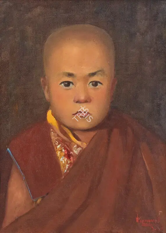 Kanwal Krishna (Artist), Portrait of His Holiness the Dalai Lama before his enthronement, 1940, Painting