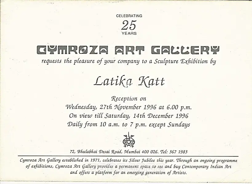Latika Katt (Artist), Latika Katt, 1996, Solo Exhibition Invitation