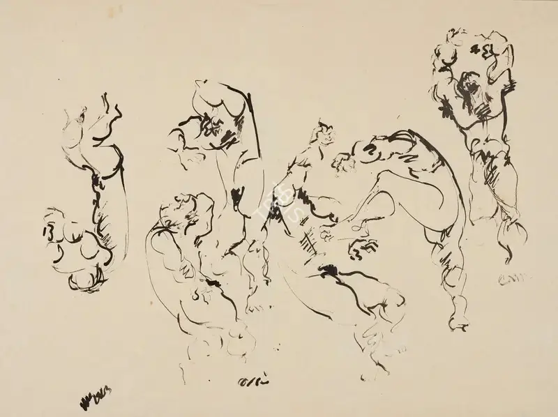 Nikhil Biswas (Artist), Untitled (Fighting Figures), 1965, Painting