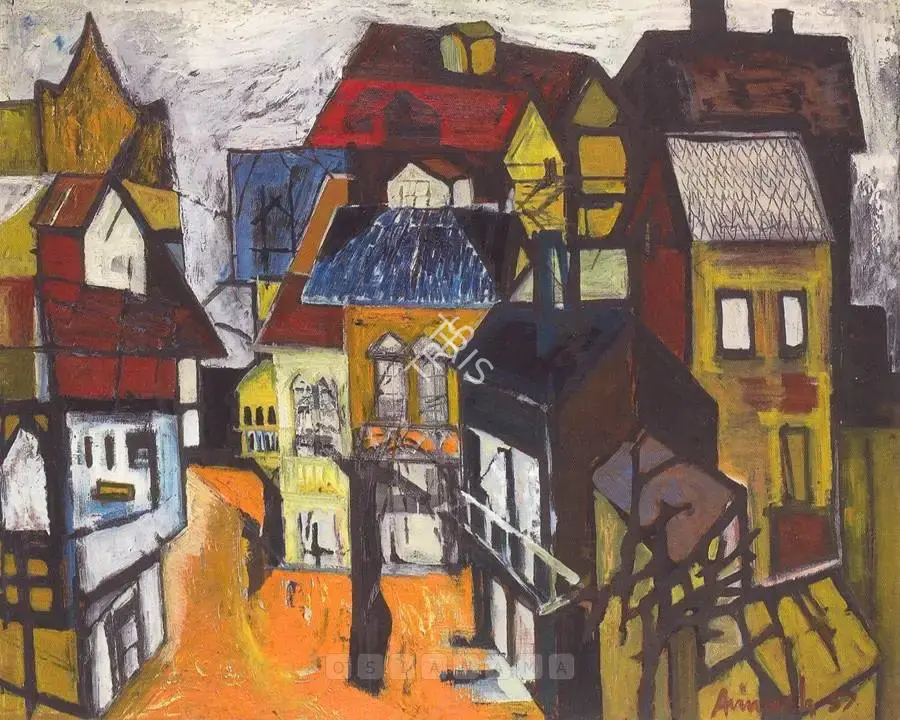 Avinash Chandra (Artist), Untitled (Houses), 1957, Painting