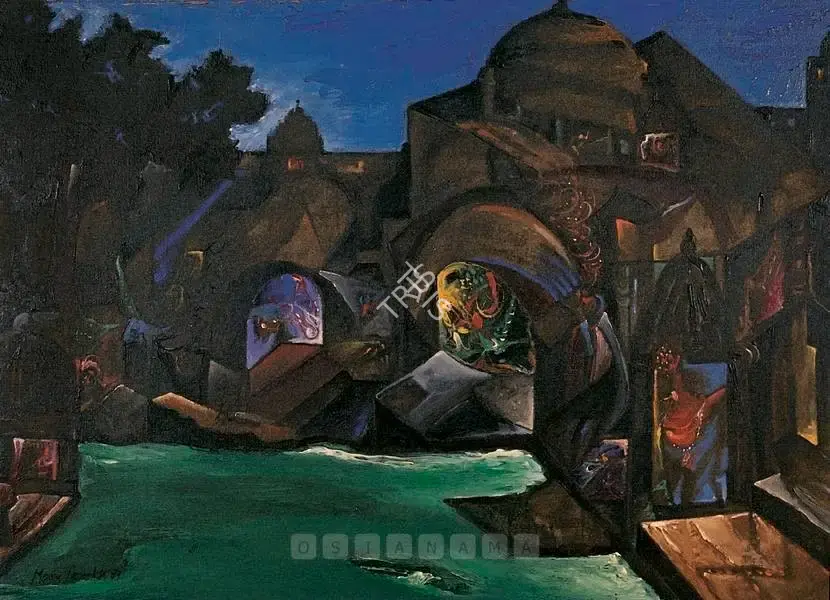 Manu Parekh (Artist), Benaras, 1989, Painting