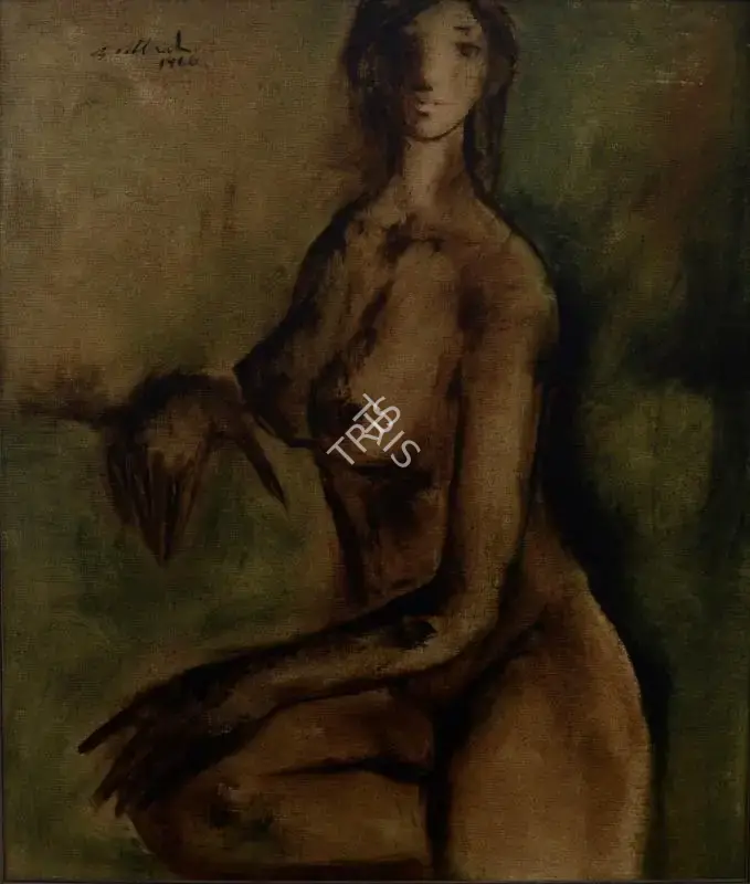 B. Vithal (Artist), Seated female nude, 1966, Painting