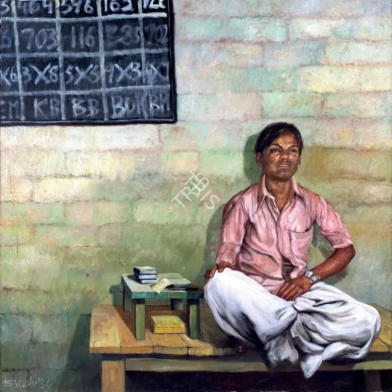 Bikash Bhattacharjee (Artist), Santu the Penciler, 1984, Painting