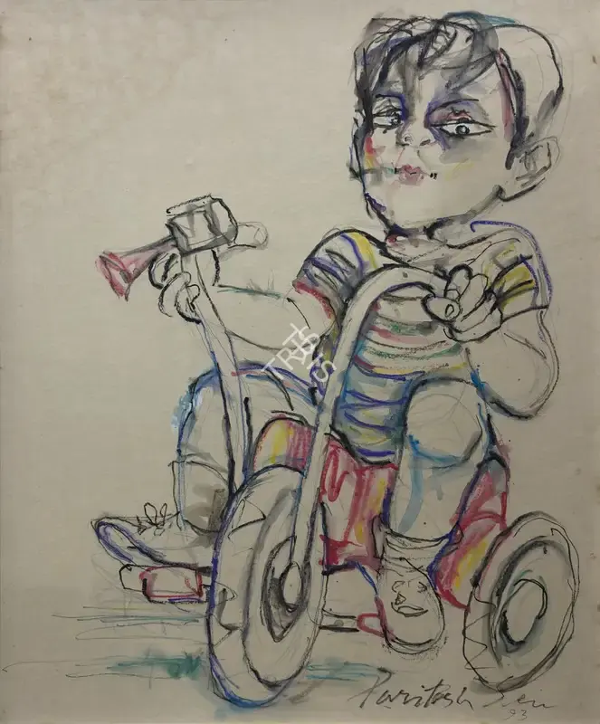 Paritosh Sen (Artist), Untitled (Boy on Tricycle), 1993, Drawing