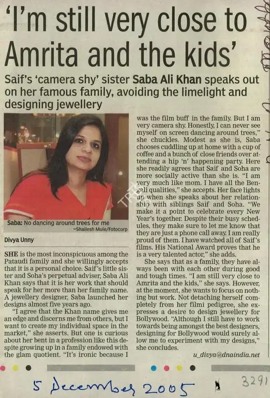 Divya Unny (Reporter), I’m still very Close to Amrita and the Kids, 2005, Newspaper Clipping