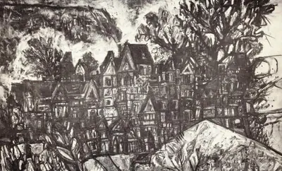 F.N. Souza (Artist), Houses in Hampstead, 1962, Drawing
