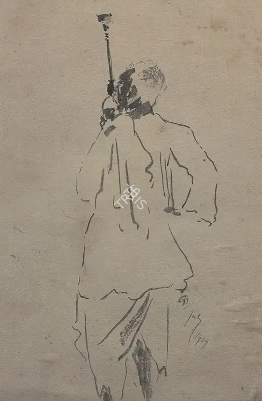 Gaganendranath Tagore (Artist), Smoking Hoka, 1929, Painting